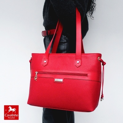 Mala vermelha Cavalinho com alças duplas e fecho de correr frontal
