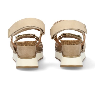 Sandálias de cunha bege com tiras largas e sola branca