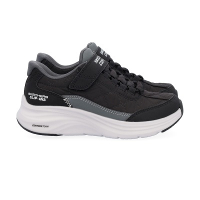 Sapatilhas Skechers Slip-Ins pretas e cinzentas com sola branca