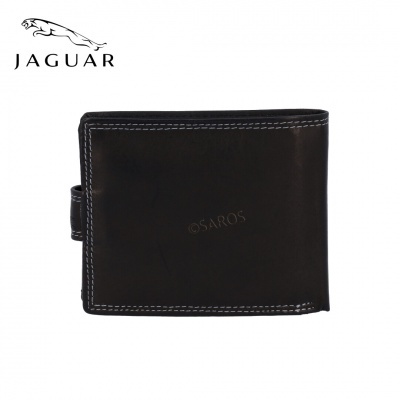 Carteira masculina preta em pele com costura branca e logótipo JAGUAR