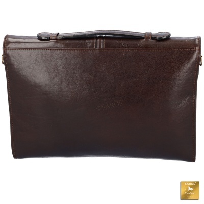Pasta de mão em couro castanho escuro com pega superior ajustável