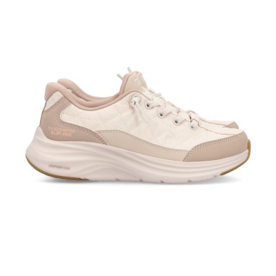 Ténis feminino Skechers cor bege e rosa claro com sola branca