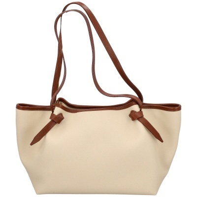 Mala de ombro bege com detalhes castanhos em couro