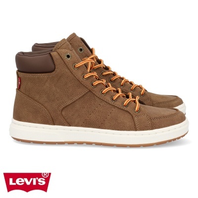 Sapatilhas tipo bota castanhas Levi's com sola branca e atacadores laranja e castanhos