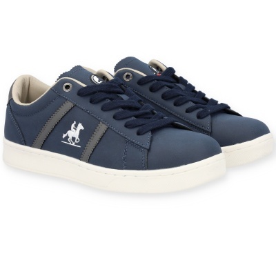 Sapatilhas azuis com detalhes cinzentos e sola branca