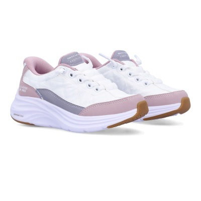 Ténis Skechers Slip-Ins branco, rosa e cinza com sola branca