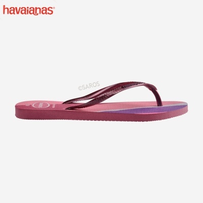 Chinelos Havaianas rosa escuro com tira fina e sola lisa