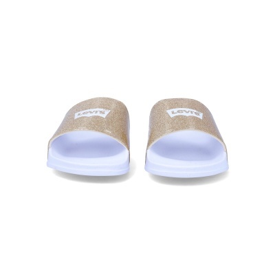 Chinelos sandália dourados com logo Levis