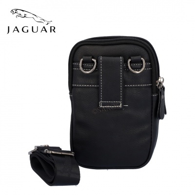 Bolsa preta Jaguar com fecho zip e argolas metálicas