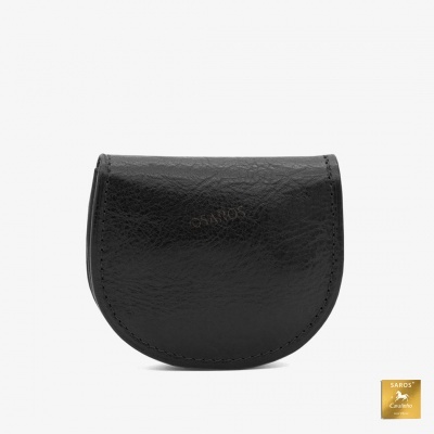 Carteira pequena de couro preto com costura visível