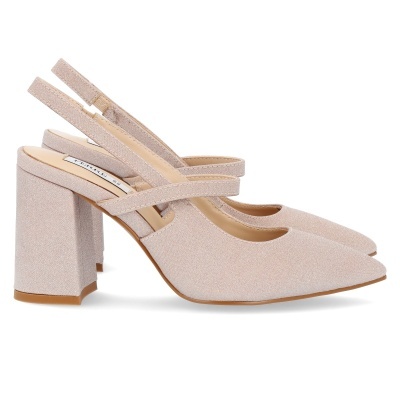Sapato feminino salto alto bloco areia brilhante com tiras ajustáveis