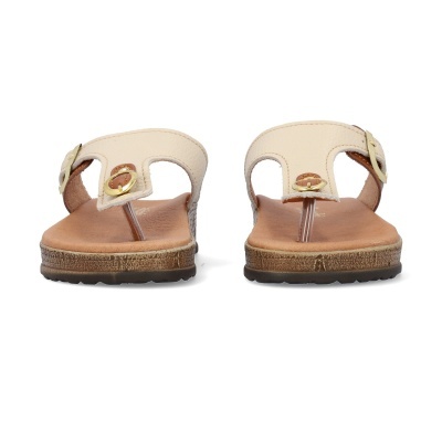 Chinelos castanhos com tiras bege e fivelas douradas