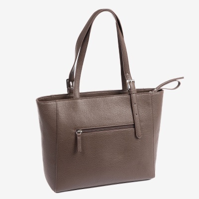 Mala tote castanho-escuro com bolso exterior e alças compridas