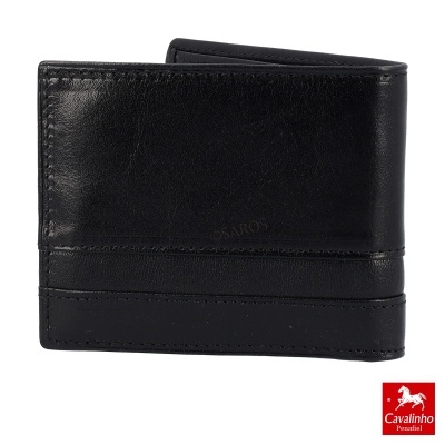 Carteira preta de pele com logótipo Cavalinho