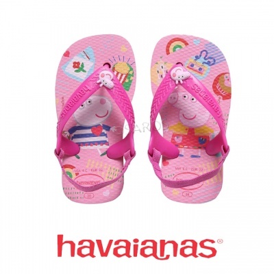 Chinelos infantis cor-de-rosa com estampa Peppa Pig e tiras plásticas rosa