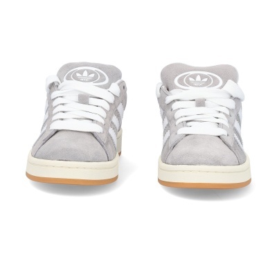 Ténis Adidas cinzentos com atacadores brancos e sóis bege