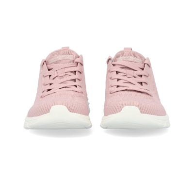 ténis cor-de-rosa com sola branca, vistos de frente