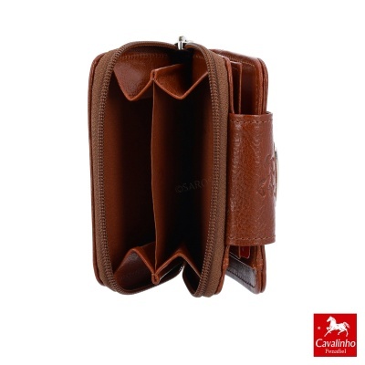 Carteira Cavalinho em couro castanho com fecho e compartimentos internos