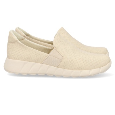 Sapatos slip-on desportivos bege claro com sola espessa e detalhe elástico lateral
