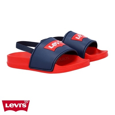 Chinelos Levi's azul escuro e vermelho com logo