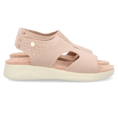 Sandálias cor de rosa claro em malha com sola branca espessa