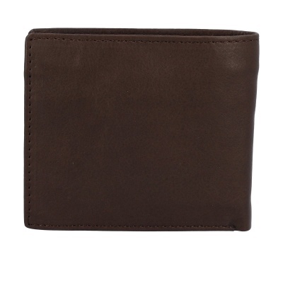 Carteira masculina de couro castanho escuro com costura visível