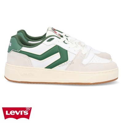 Ténis Levi's branco com detalhes verdes e sola creme