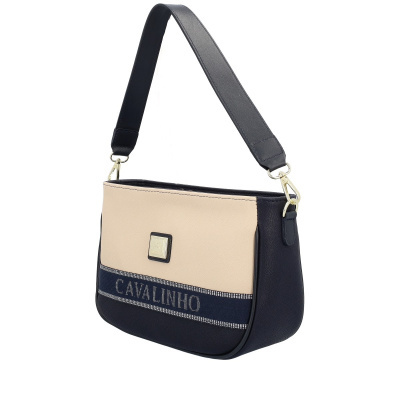 Mala cavalinho creme e azul escuro com alça larga