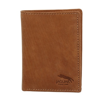 Carteira de pele castanha com logótipo Jaguar