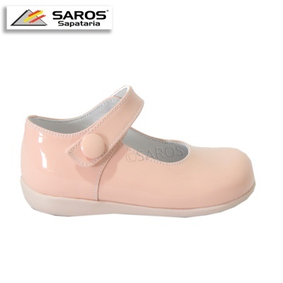 Sapato infantil Mary Jane rosa claro com velcro e sola branca