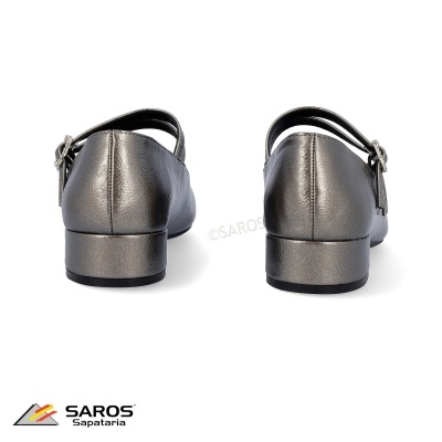 Sapatos femininos SAROS prateados com fivela e salto baixo