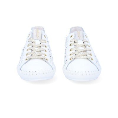 Sapatilhas brancas com atacadores dourados