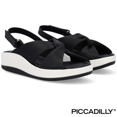 Sandálias pretas com sola branca e preta, marca PICCADILLY