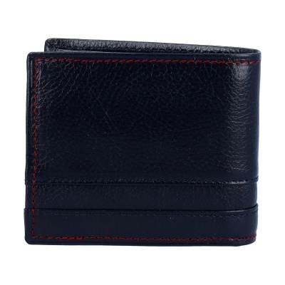 Carteira masculina preta de pele com costuras vermelhas