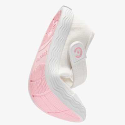 Sapatilha branca de criança com sola flexível rosa e branca