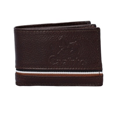 Carteira de couro castanha com faixa decorativa