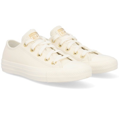 Sapatilhas Converse All Star creme com atacadores e ilhós dourados