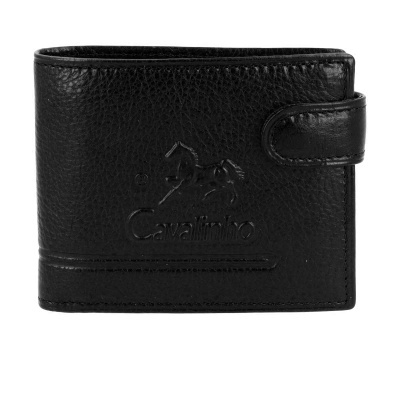 Carteira preta em couro com fecho por aba e logótipo Cavalinho