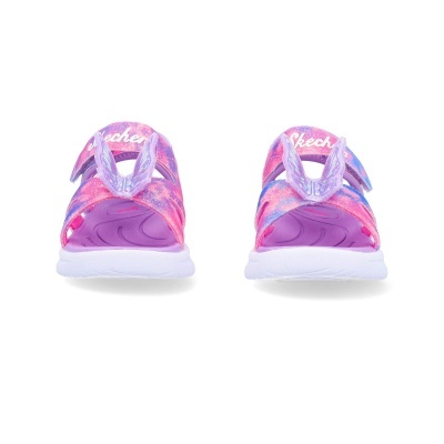 Sandálias infantis Skechers multicoloridas com borboleta roxa
