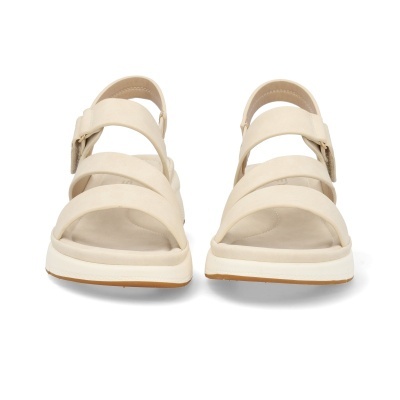 Sandálias bege claro com tiras largas e sola branca