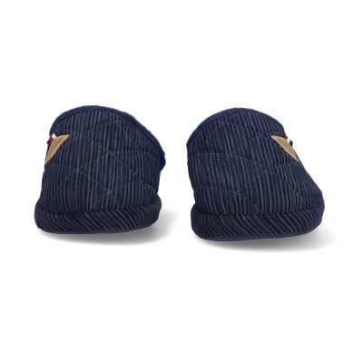 Chinelos acolchoados em tecido riscado azul escuro