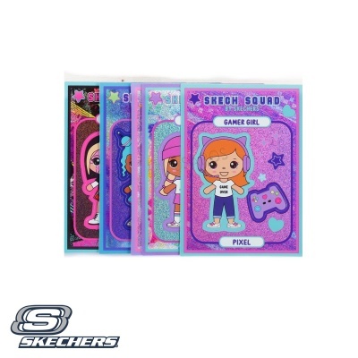 Quatro cadernos coloridos Skechers com personagens Skech Squad