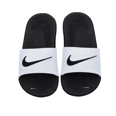 Chinelos Nike com sola preta e tira branca com logótipo preto