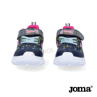 Sapatilhas infantis JOMA azul escuro, cinzento, rosa e branco com velcro e atacadores
