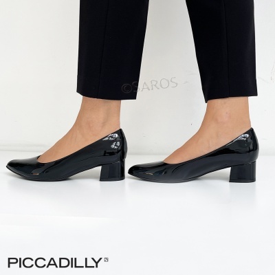 Sapatos de senhora em verniz preto com salto médio