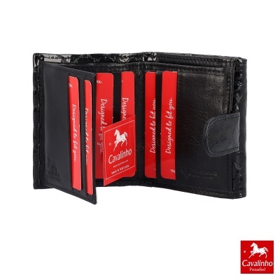 Carteira preta em pele com divisórias para cartões vermelhos Cavalinho