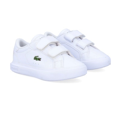 Sapatilhas brancas LACOSTE com fecho de velcro e logo de crocodilo verde