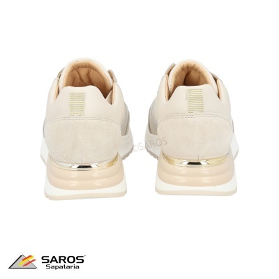 Sapatilhas bege creme com sola branca e detalhe dourado