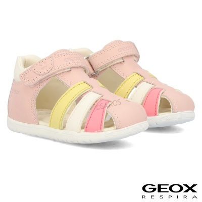 sandálias para bebé rosa com detalhes coloridos e velcro da GEOX