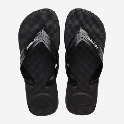 Chinelos Havaianas pretos com tiras em V e sola texturizada